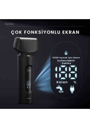 Enchen Ms001 Siyah Dijital Ekranlı Ultra Yakın Kesim Folyo Başlıklı Şarjlı Tıraş Makinesi