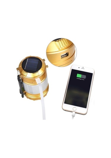 Güneş Enerjili Şarj Edilebilir Usb Girişli Kamp Feneri Kt-611 Sarı