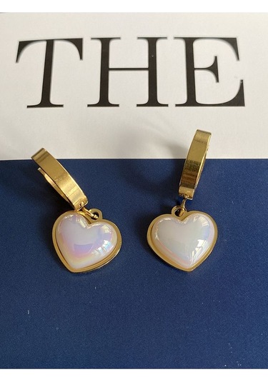 Vintage Kalp Sallantılı Çelik Kararmaz Gold Kaplama Küpe Çifti