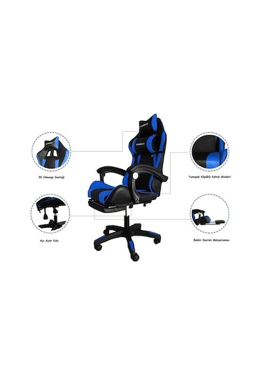 Fashcolle Blue Star Işıklı - Masaj Özellikli Oyuncu Koltuğu Mavi-siyah