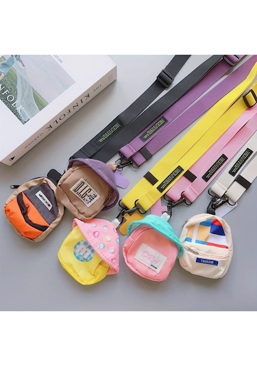 Elmpaly 2'li Set Renkli Mini Kartlık + Telefon Askısı, Siyah+turuncu Kahverengi Sırt Çantası