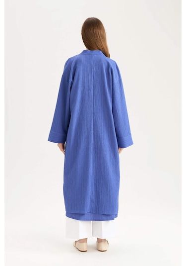 DeFacto 	Relax Fit Şal Yaka Krinkıl Kumaş Uzun Kimono E1816AX25SPBE46 Mavi