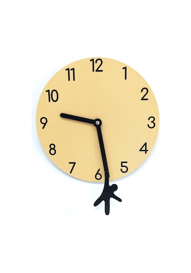 Cajuart Sarı Yelkovandan Sallanan Adam Modern Tasarım Ahşap Duvar Saati Çok Renkli