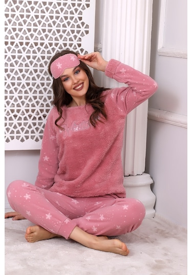 Fawn 3024 Peluş Welsoft Polar Kışlık Yumoş Kadın Pijama Takımı Pudra