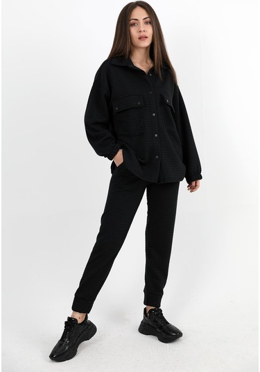 Jakarlı Kapitone İkili Takım - Siyah-siyah Siyah