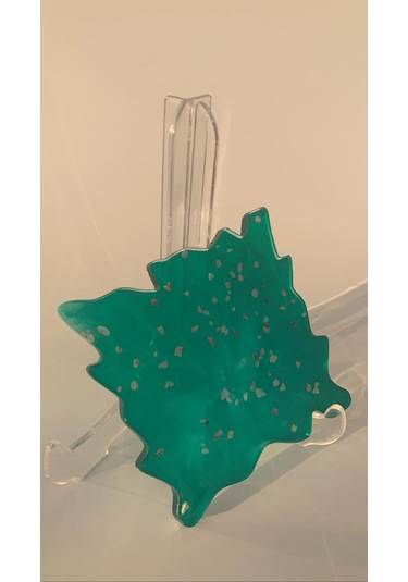 Çam Yeşili Dalgalı Kare Şekil Deniz Kabuklu Epoksi Bardak Altlığı Yeşil