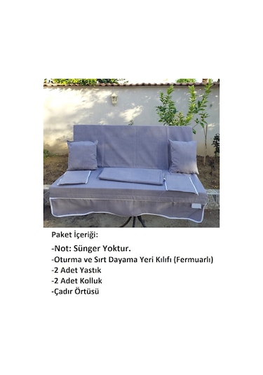 Mandaş Süngersiz 2 Kişilik Salıncak Minder Seti Pamuklu Kumaş -g Gri