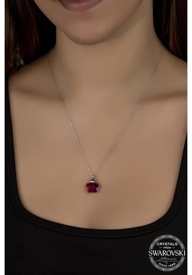 Union Swarovski Crystal Kadın Fushia Papatya Gümüş Kolye