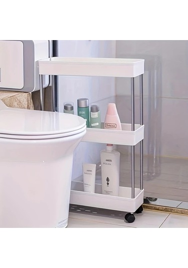 Sunshine011 3 Katlı İnce Siyah Tekerlekli Metal Depolama Arabası, Mutfak Banyo Çamaşır Odası İçin Dikey Organizatör, Montaj Gerekmez Siyah