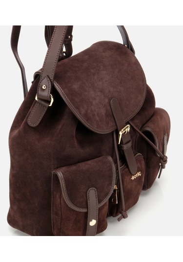 Hotiç Kadın Süet Deri Kahverengi Cepli Tokalı Sırt Çantası 03cah316410a480 03cah316410a480 Kahverengi