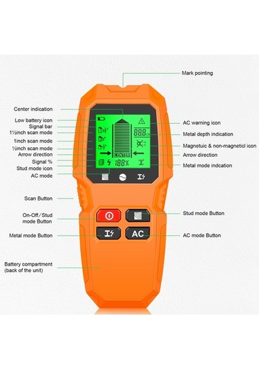 Besthome1 5'li Tarama Fonksiyonlu Duvar Tarayıcı - Ahşap, Metal, Kablo Tespiti İçin Hd Lcd Ekranlı