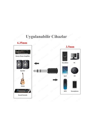 6.35mm Erkek - 3.5mm Dişi Stereo Kulaklık Ses Adaptörü Çevirici