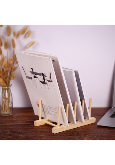 Xindoker Ahşap Depolama Rafı - Mutfak Tabak/bardak Kurutma, Kitap/cd Organizasyonu - 5 Çubuk 4 Bölme - A004 Diğer