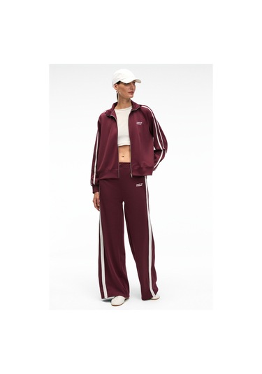 ZINNIE Kadın Regular Nakış Ve Yan Şerit Detaylı Metal Fermuarlı Dik Yaka Bordo Ceket