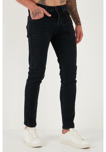 Buratti Pamuklu Slim Fit Normal Bel Dar Paça Jeans Erkek Kot Pantolon 1115C14Napoli Siyah