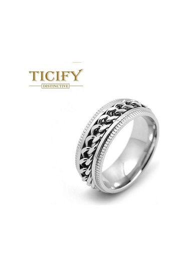 Gümüş Titanyum Çelik Döner Zincir Halkası Paslanmaz Çelik Çift Yüzük 7