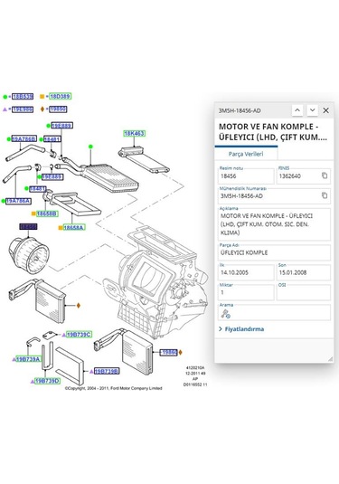 Kalorifer Motoru Focus 04 C.max 03 Kale 343405 - 3m5h 18456 Ad