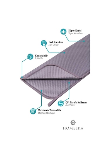 Toptanfoni Bulaşık Matı Süper Emici Bulaşık Kurutma Örtüsü 45x36cm Katlanabilir Bulaşık Matı Antrasit Antrasit - Gri