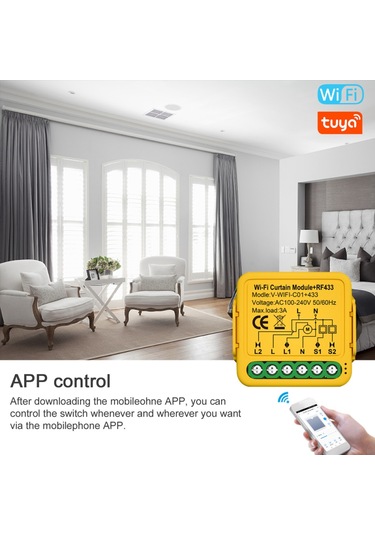 Geeksen Tuya Wıfı 433 Akıllı Perde Modülü - Alexa/google Uyumlu Ses Kontrollü Motorlu Panjur Ve St