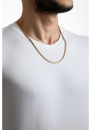 So Chic Örgü Model Sarı Kaplama Çelik Erkek Kolye Sarı