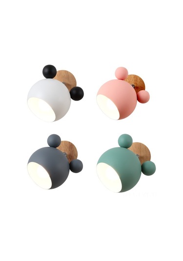 Youtek Mickey Figürlü Ahşap Duvar Lambası - 7w Led Işık, Yumuşak Orta Işık, Çocuk Odası, Yatak Odası, Modern Tasarım, Sarı Renk