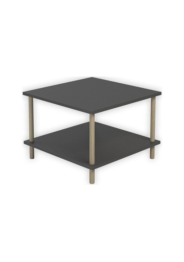 Kare Orta Sehpa Ahşap Ayaklı Sehpa Iki Raflı Sehpa Dekoratif Sehpa Gazetelikli-antrasit - 60x60