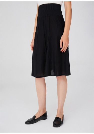 Peraluna Çizgili Yüksek Bel Bol Kesim Triko Etek Siyah Siyah