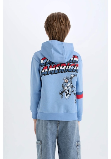 Defacto Erkek Çocuk Marvel Avengers Regular Fit Kapüşonlu Kalın Sweatshirt Kumaşı Sweatshirt D4717a8nsbe756 Mavi