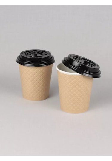 Softhomecraft Karton Bardak İki Katmanlı 250 Ml 100 Adet, Kraft, Kapaklı 173946752 100 adet