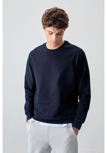 Standart Fit Basic O Yaka 3lü Paket Siyah-lacivert-deniz Yeşili Erkek Sweatshirt - 88363 Siyah - Lacivert