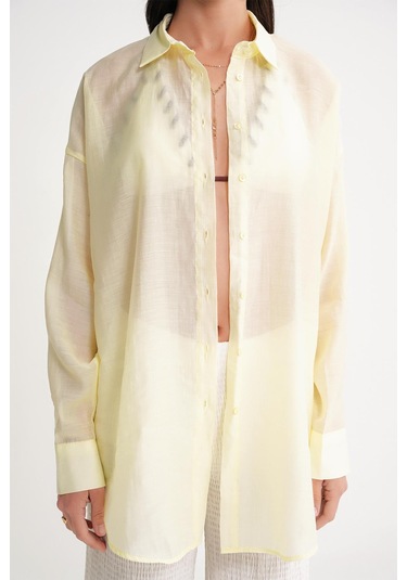 4667 Kadın İnce Oversize Modal Gömlek Sarı Sarı