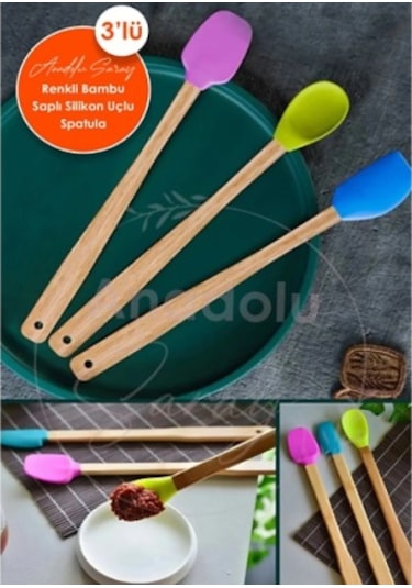 Kapamarka Silikon Uçlu Isıya Dayanıklı Bambu Spatula 3'lü Set Diğer