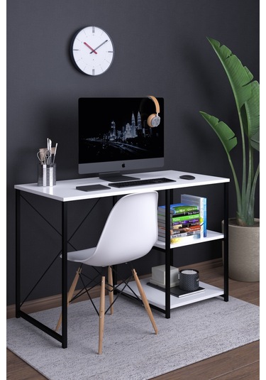 Atlas 120 Cm Raflı Çalışma Masası Bilgisayar Masası Ofis Ders Masası Beyaz