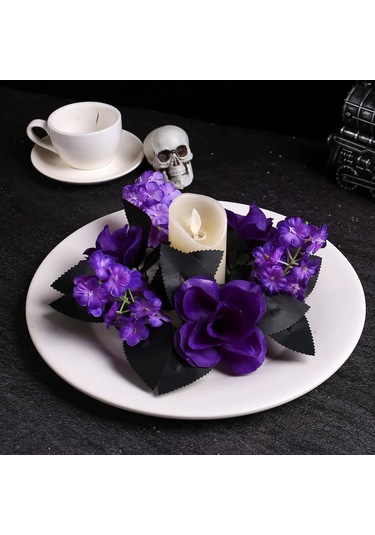 Yifomall Halloween Mor Gül Mumlu Çiçek Ağı Table Dekorasyonu: Simülasyon Çiçekli Süs Çemberi Stüdyo Vibe Oluşturucu Alet