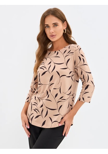 Velurteks 3/4 Kollu Ofis Günlük Bluz 53649421 Bej