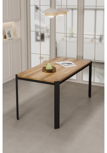 Nexa Metal Ayaklı 70x120 Sabit Ahşap Üst Kalite Mutfak Masası, Yemek Masası, Salon Masası Siyah Ayak