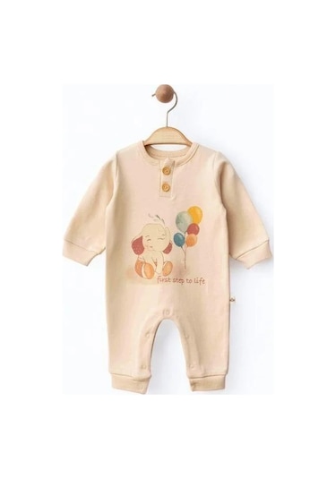 Zekids Bebek Fil Desenli Organik Tulum-15479 Krem