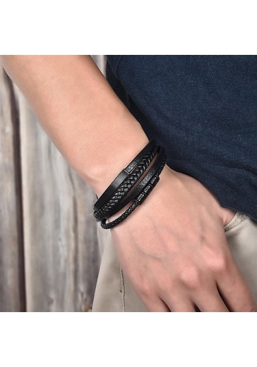 Erkek Hakiki Deri Bileklik Siyah Renk Manyetik Toka Db5097 Siyah