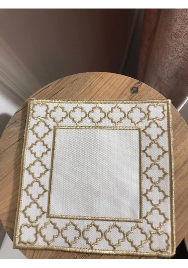 Nivemeshome Fas Nakışlı Gold Kare 6 Adet Keten Kokteyl Peçetesi Kahve Yanı Sunumluk Gold