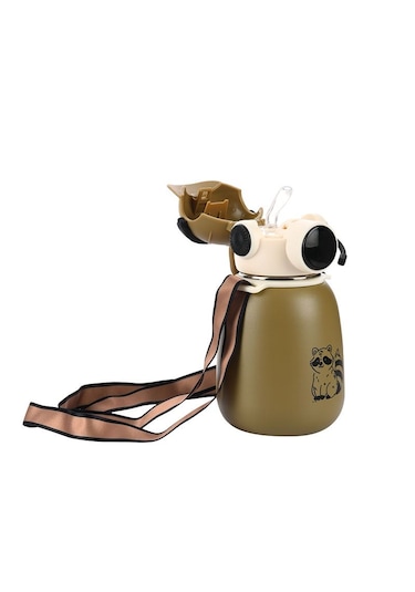 Sevimli Tasarım Gamer Termos Matara 500 Ml 16.9 Oz Ve Omuz Askılı Kahverengi