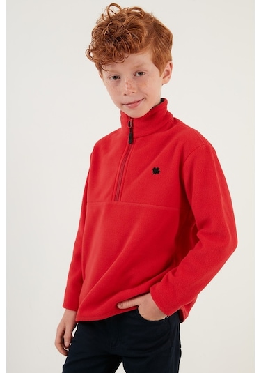 Lela Yumuşak Dokulu Fermuarlı Dik Yaka Şardonlu Kışlık Unisex Çocuk Polar 5905002 Kırmızı