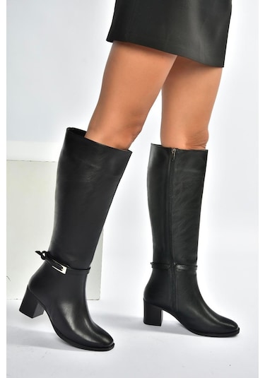 Fox Shoes V973600509 Siyah Kalın Topuklu Kadın Çizme Siyah