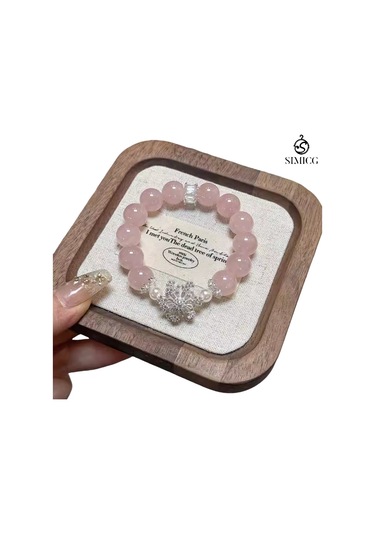 Doğal Pembe Kristal Kadın Üst Düzey Dönen Kar Tanesi Kristal Bileziği Pembe