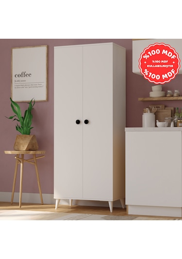 İMBAŞ 2 Kapaklı 5 Raflı MEGA Çok Amaçlı Mutfak Dolabı Banyo Dolabı Beyaz %100 MDF