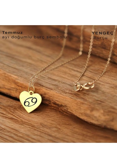 Temmuz Ayı Doğumlarına Özel Zincirli 14 Ayar Altın Plakalı Kalp Motifli Hediyelik Kolye-352ay Temmuz