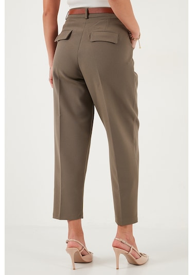 Lela Regular Fit Yüksek Bel Düz Paça Kemerli Bayan Pantolon 68350938 Haki