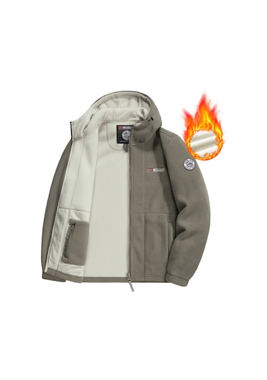 Snapbuy Kapüşonlu, Polar Erkek Ceket Haki Yeşil