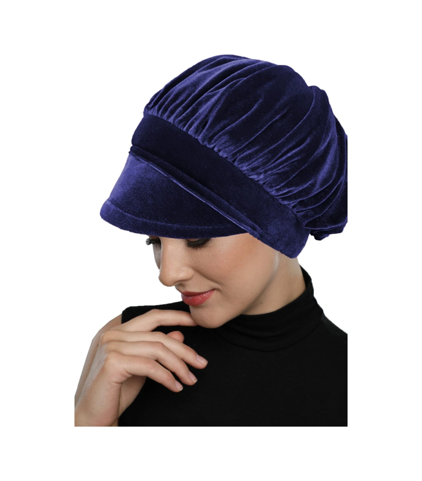 Kadife Şapka Toka Detaylı Lacivert Hazır Türban Tesettür Bone Lacivert