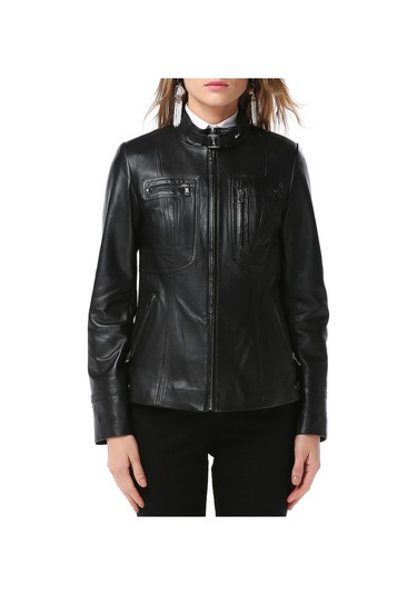 Dericlub Yb2043 Gerçek Deri Kadın Mont Siyah Siyah