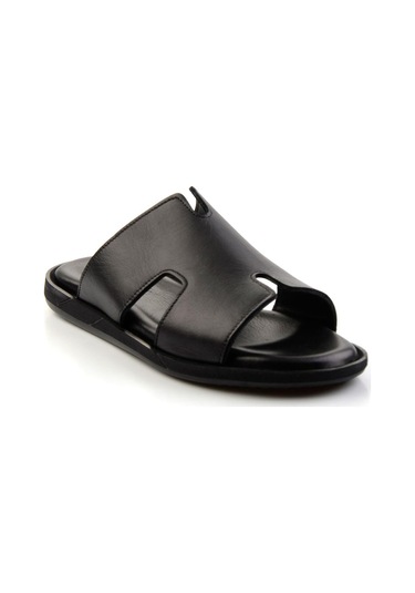 Siyah Hakiki Deri Erkek Terlik E04433111143 Siyah